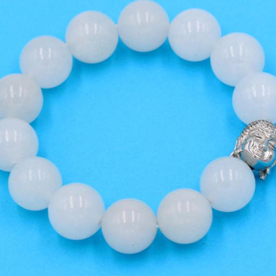 Vòng đeo tay thạch anh trắng 14 ly - cẩn hạt Như Lai inox trắng VTTNLT14 - hợp mệnh Kim, mệnh Thủy