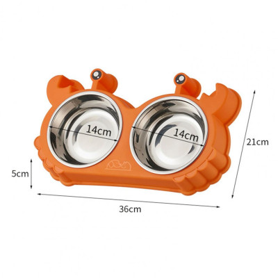 Bát Ăn Đôi Khay Ăn Và Khay Uống Bằng Inox Cho Chó Mèo Hình Con Cua
