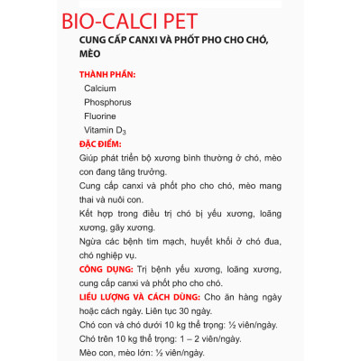 Hộp Bio Calci Pet  Bổ Sung Canxi Và Khoáng Chất Cho Chó Mèo (30 viên, mẫu mới)