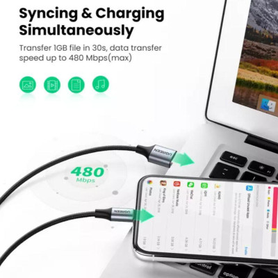 Ugreen UG60163US291TK 2M màu trắng cáp Usb mạ nickel đầu bọc nhôm chống nhiễu có chíp dành cho apple MFI chính hãng - HÀNG CHÍNH HÃNG