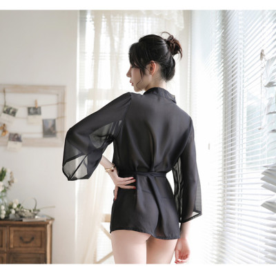 Đồ ngủ Sexy kiểu áo sơ mi che quần quyến rũ - Màu đen