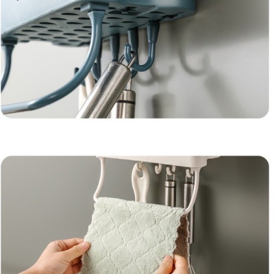 Hộp đựng đũa muỗng treo tường kèm móc treo khăn và dụng cụ bếp, ống đựng đũa muỗng hình đám mây