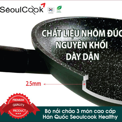 Chảo 24cm đáy từ/ Induction Seoulcook Healthy, chống dính cao cấp Hàn Quốc, thiết kế hiện đại, dùng được tất cả các bếp - Hàng chính hãng