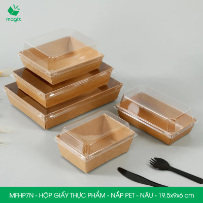 MFHP7N - 19.5x9x6 cm - 100 hộp giấy nắp PET kraft nâu đựng thực phẩm, thức ăn mang đi