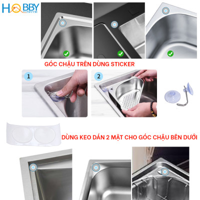 Rổ treo góc chậu rửa chén đa năng Inox 304 Hobby Home Decor KGC1 - kèm sticker và keo dán tiện dụng