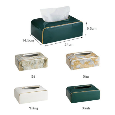 HỘP ĐỰNG GIẤY ĂN BẰNG SỨ MÀU XANH NGỌC LỤC BẢO HỌA TIẾT SAO - VD17