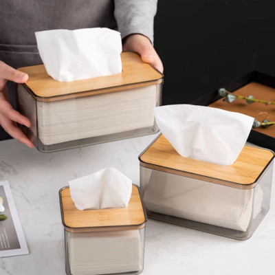 HỘP ĐỰNG GIẤY ĂN MIKA NẮP GỖ TRE 