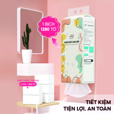 Giấy Treo Đa Năng, khăn giấy treo tường Top Gia thùng 6 bịch đa sắc làm từ bột gỗ nguyên chất, 1280 tờ 4 lớp dai, dày dặn caop cấp