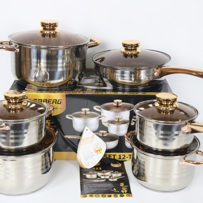 Bộ 6 Nồi Chảo Inox 5 Đáy Eb EBBERG EB-811 (EB-813/EB-8013/EB-8013B) Dùng Mọi Bếp - Hàng Chính Hãng