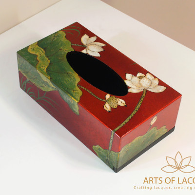 Hộp Đựng Khăn Giấy Sơn Mài Hoa Sen