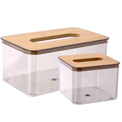 Hộp Đựng Giấy Ăn Khăn Giấy Nhựa MiKa Trong Suốt Nắp Gỗ Tre Tự Nhiên Màu Sắc Kiểu Dáng Phong Cách Bắc Âu