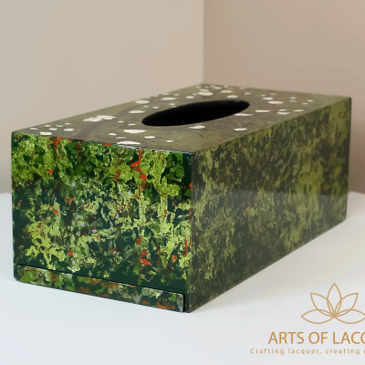 Hộp Đựng Khăn Giấy Sơn Mài Cao Cấp - Họa Tiết Hoa Trắng