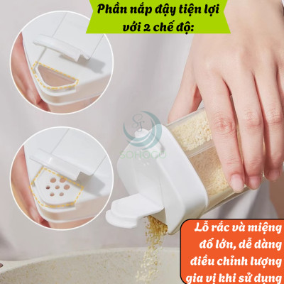 Hũ Gia Vị Đa Năng 3 Ngăn Nắp Gạt Thông Minh- Lọ Đựng Gia Vị Mini Đa Dụng Chia Ngăn- Hộp Đựng Muối, Đường, Tiêu 3 Trong 1- Hũ Gia Vị Nắp Đậy Tiện Dụng Có Lỗ Rắc