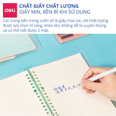 Sổ Tay Ghi Chép 60 Trang Gáy Lò Xo A5 Deli - Xanh Dương/Hồng/Vàng/Xanh Lá - QHA560