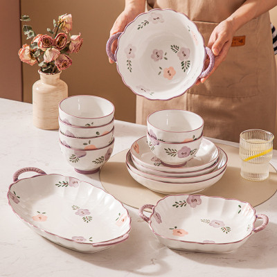 Bán lẻ bát đĩa bộ Hoa Hồng Tím thương hiêu Gosu, tráng men cao cấp sử dụng được trong lò vi sóng và máy rửa bát