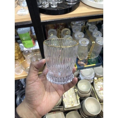 Bộ 6 cốc thủy tinh sọc dưa trắng đế loe TH