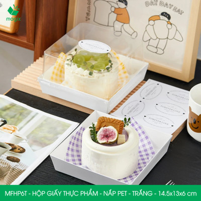 MFHP6T - 14.5x13x6 cm - 25 hộp giấy nắp PET trắng đựng thực phẩm, thức ăn mang đi