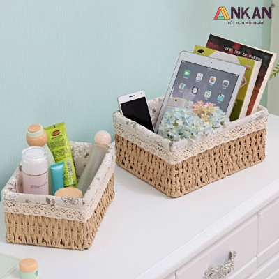 Rổ Mây Đựng Đồ, Giỏ Mây Cắm Hoa ANKAN Thích Hợp Đi Picnic, Đựng Phụ Kiện Chụp Ảnh, Sắp Xếp Đồ Dùng Trong Nhà