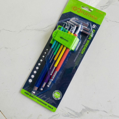 Bộ 9 cây lục giác màu GOFUTHER chất liệu CRV cao cấp, bộ lục giác đầu bi, đầu bông cao cấp