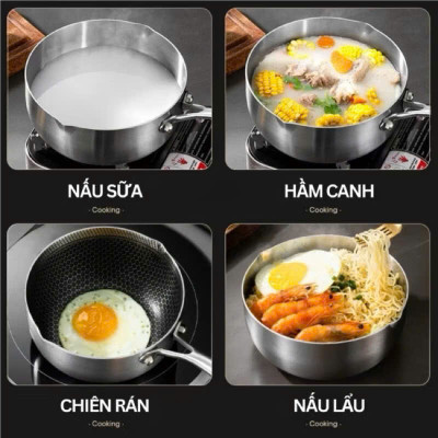 Chảo Quánh Sâu Lòng Tổ Ong 18cm Cao Cấp Chống Dính 5 Lớp Inox 316 Dùng Bếp Từ, Bếp Ga, Bếp Điện - HÀNG CHÍNH HÃNG MINIIN