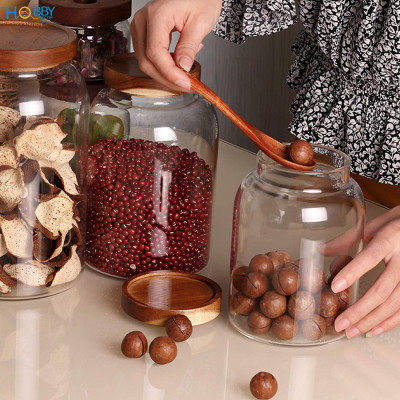 Hũ thủy tinh nắp gỗ ron kín decor bếp HOBBY Home Decor HUNG1 loại 1250ml