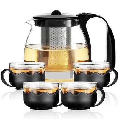Bình Lọc Trà Thủy Tinh Tặng Kèm 4 Ly Sang Trọng - CÓ LỖi LỌC TRÀ INOX - BÌNH PHA TRÀ CHẾ CAFE TIỆN LỢI 2in1 Đẳng Cấp 