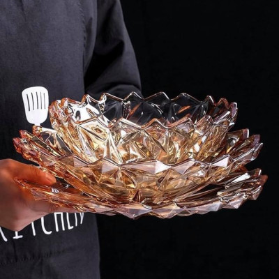 KHAY THỦY TINH CAO CẤP ĐỰNG HOA QUẢ BÁNH KẸO MÀU VÀNG - ANTH687