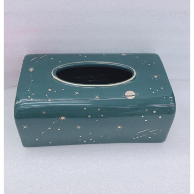 HỘP ĐỰNG KHĂN GIẤY BẰNG SỨ MÀU XANH CỔ VỊT HỌA TIẾT TRĂNG SAO