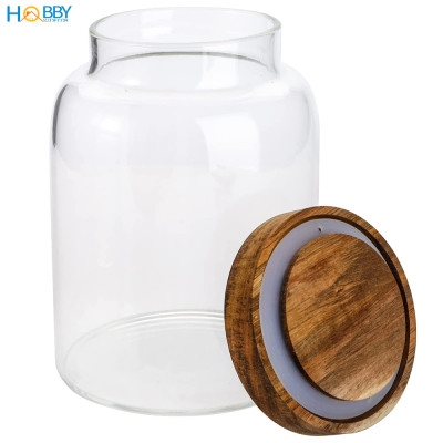 Hũ thủy tinh nắp gỗ ron kín decor bếp HOBBY Home Decor HUNG1 loại 1250ml