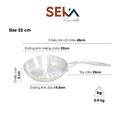Chảo Inox SEKA Cạn Lòng SK6030 - 5 Lớp Nguyên Khối Chống Dính Size 26cm, 22cm, 16cm Dùng Cho Mọi Loại Bếp - Hàng Chính Hãng