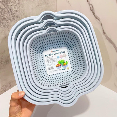 Combo Thau Rỗ 6 Món Đựng Rau Củ Quả Đa Năng Nhiều Cỡ Chất Liệu Nhựa PP Nguyên Sinh An Toàn - Hàng chính hãng