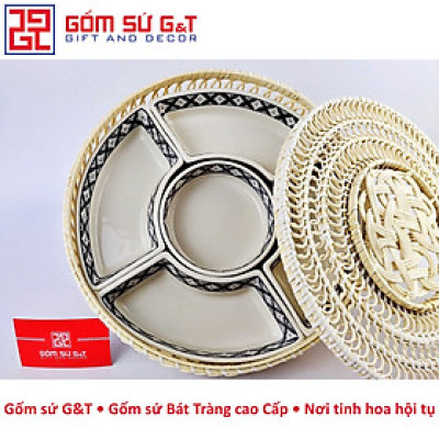 Khay mứt tết vẽ hoa mai Gốm Sứ G&T