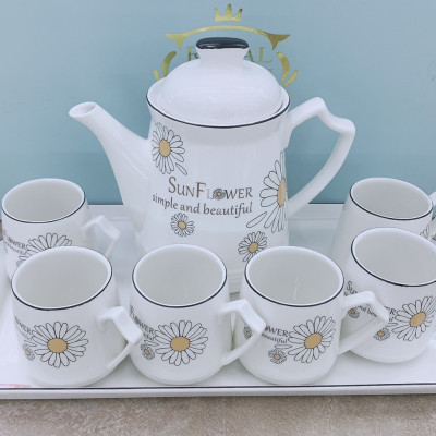 BỘ ẤM CHÉN KÈM KHAY SỨ CAMELIA PHA TRÀ CÀ PHÊ MÀU TRẮNG HỌA TIẾT HOA CÚC XINH XẮN - ANTH408