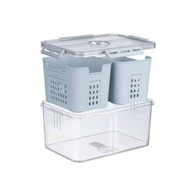 Bộ Hộp Rổ Trong HOKORI Nhựa Cao Cấp - 2 Ngăn Tách Nước - Thực Phẩm Tủ Lạnh - Hàng chính hãng 