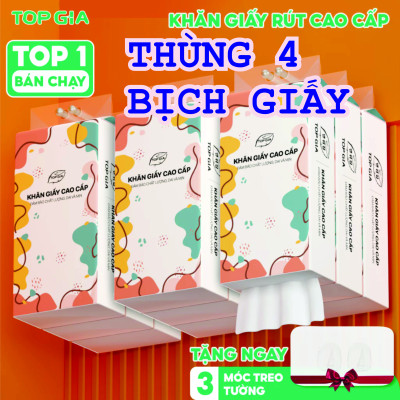 Khăn giấy treo tường 1280 tờ/4 lớp Topgia dạng rút tiện lợi cao cấp, tiết kiệm, an toàn kèm móc treo (Thùng 4 gói) 157x175cm