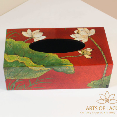 Hộp Đựng Khăn Giấy Sơn Mài Hoa Sen