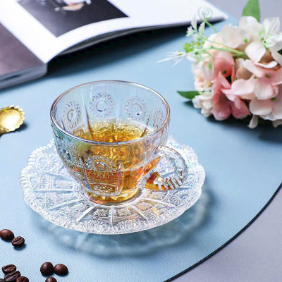 Set Tách Trà Thủy Tinh 210ml Sang Trọng Kèm Đĩa - Tách Trà Uống Trà, Cà Phê  Hoa Mặt Trời Sang Trọng Tiện Lợi Đẳng Cấp - HÀNG CHÍNH HÃNG MINIIN