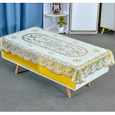 (Tặng 1 lót phần ăn 30x45 cm) Khăn Trải Bàn PAULEE WLG 751 hoa văn phủ nhũ vàng (90 x 150 cm), không thấm nước