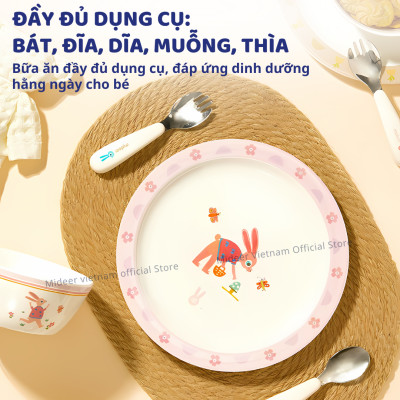 Bộ bát ăn dặm cho bé, chén sứ ăn dặm cho bé kèm thìa dĩa Mideer Kids Tableware