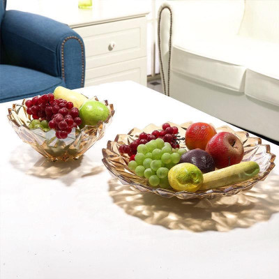 COMBO 2 ĐĨA THỦY TINH CAO CẤP ĐỤNG BÁNH KẸO HOA QUẢ MÀU VÀNG - ANTH688