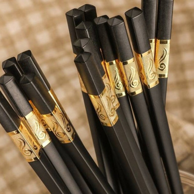 Hộp 10 Đôi Đũa  Sừng Chất Liệu Hợp Kim Mạ Vàng Cao Cấp Đầu Đũa Có Chống Trơn - Hàng Loại 1 - Chính Hãng MINIIN