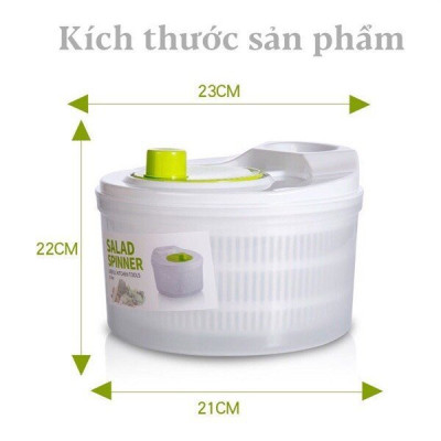 Bổ rổ quay rau sống, bộ rổ xoay rau ly tâm làm ráo nước nhanh, size 23cm
