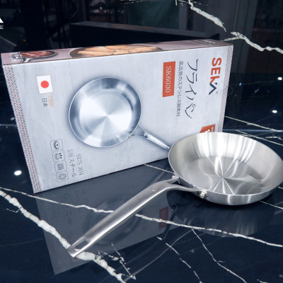 Chảo Inox SEKA Cạn Lòng SK6030 - 5 Lớp Nguyên Khối Chống Dính Size 26cm, 22cm, 16cm Dùng Cho Mọi Loại Bếp - Hàng Chính Hãng