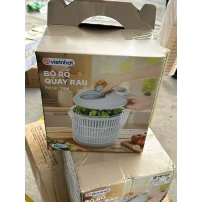 Rổ Quay Rau Vắt Rau Sống Việt Nhật 2 Lớp Có Miệng Rót Nước, Tay Cầm Chắc Chắn Màu Pastel - HÀNG CHÍNH HÃNG MINIIN