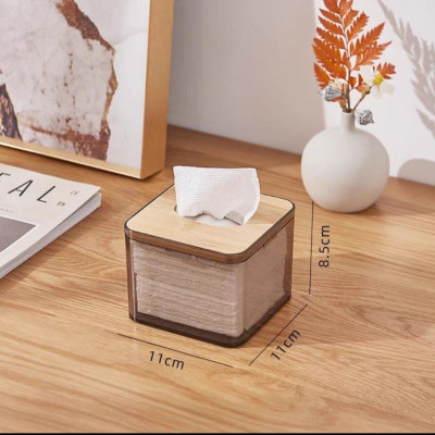 HỘP ĐỰNG GIẤY ĂN NHỰA MIKA TRONG SUỐT NẮP GỖ TRE PHONG CÁCH BẮC ÂU