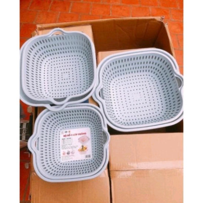 SET 3 BỘ THAU CHẬU RỔ NHỰA VIỆT NHẬT GỒM 3 RỔ 3 THAU CHẬU ( tặng móc dán inox to )