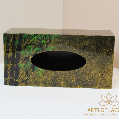 Hộp Đựng Khăn Giấy Sơn Mài Xanh Trà Cao Cấp - Họa Tiết Tre