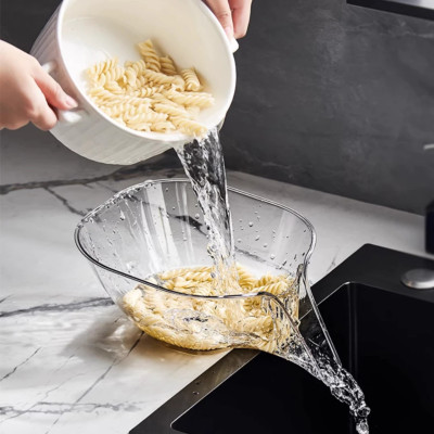 Rổ Nhựa Rửa Rau Củ Quả Có Phễu Thoát Nước Tiện Lợi - Rổ Vo Gạo Rửa Rau Củ Quả Trong Suốt Tự Động Thoát Nước Tiện Lợi Cho Nhà Bếp - Rổ Đa Năng 2 Trong 1 - HÀNG CHÍNH HÃNG MINIIN