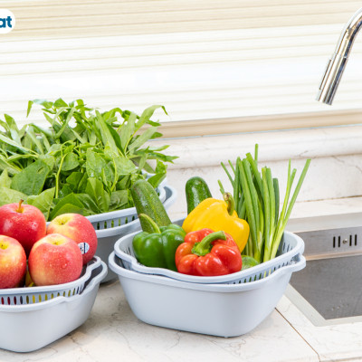 Bộ Rổ thau 6 món Ráo Nước 2 Lớp Cao Cấp Tiện Lợi, Rổ Đựng Rau, Hoa Quả - HÀNG VIỆT NAM