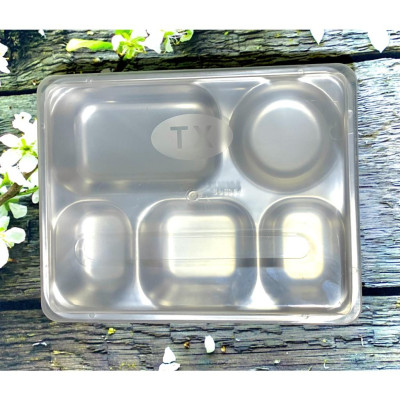 Khay cơm inox 5 ngăn sâu lớn SUS304 (33,5 x 23 x 4,5cm)